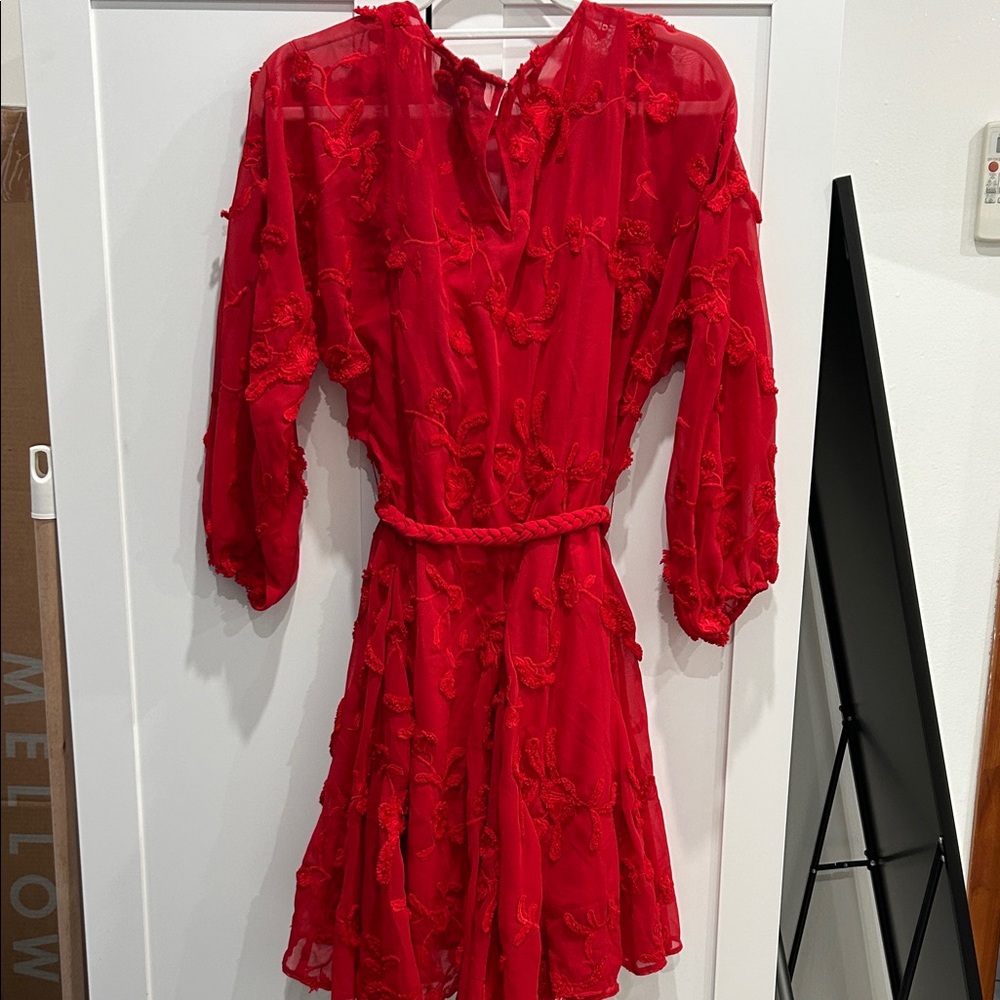 Mare Mare Anthropologie Elegant Red Embroidered Dress - can fit up to a Medium - Picture 5 of 6